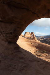 Delicate arch seen through another arch 
