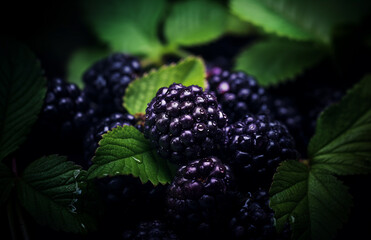 Fresh blackberry with drops of water