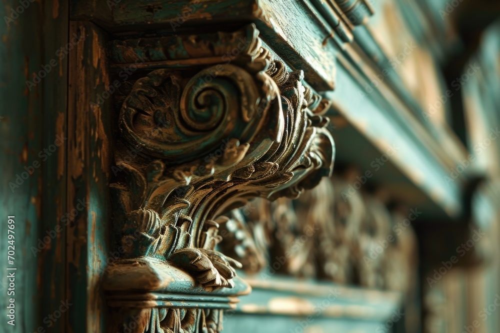 Poster A detailed close-up of a decorative piece of wood. This versatile image can be used in various design projects