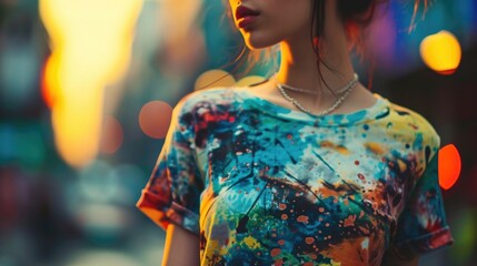 A crop top created from reclaimed tshirts, featuring a mix of bold and colorful graphics for a playful and unique streetwear look.