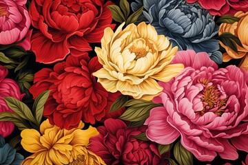 Summer Peony Floral Pattern Retro Flowers Textile Print Vintage Wallpaper Fashion Garden Style Clothing Cottagecore Design