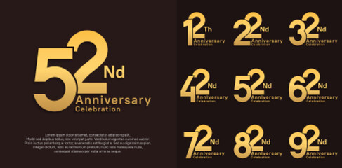 anniversary vector design set with golden color for special moment celebration
