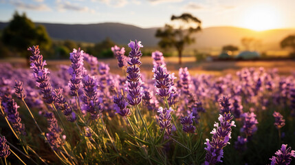 Obraz premium Mature Lavender Field Basking in the Sun - An Idyllic Scene of Harmony and Growth