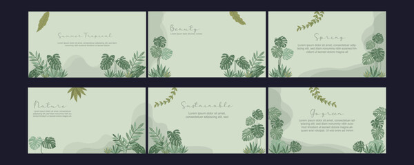 spring tropical template background pack, digital handmade design, presentation, greeting card, copy space