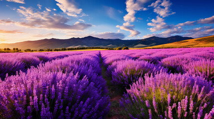 Lavender Field in Full Bloom - A Spectacular Sea of Purple Enhancing Nature's Beauty