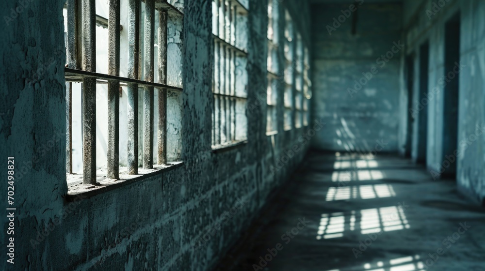 Poster a picture of a long hallway filled with numerous windows. this image can be used to depict an archit
