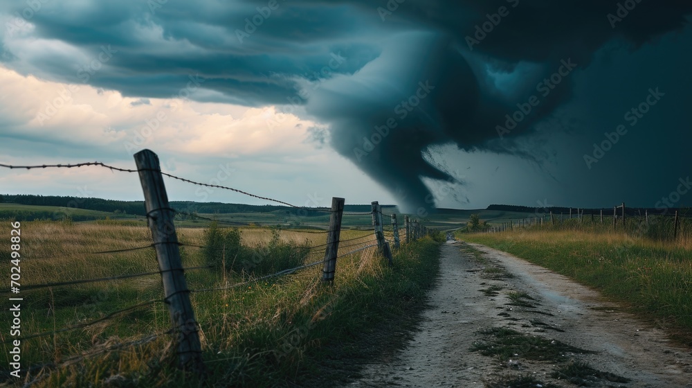 Poster a large black cloud is coming out of the sky. suitable for weather-related projects