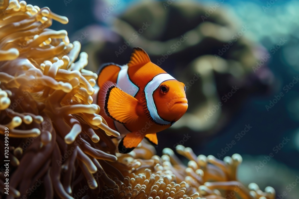 Aufkleber A detailed view of a clown fish swimming in an aquarium. Perfect for use in educational materials or to add a touch of color to any aquatic-themed project