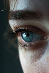 A close-up photograph showcasing the vibrant blue color of a person's eye. This image can be used to depict beauty, human emotions, or as an abstract background