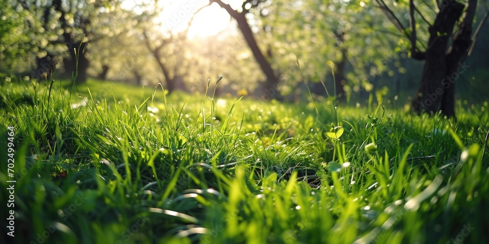 Aufkleber A serene image of a field of grass with tall trees in the background. Perfect for nature enthusiasts or as a backdrop for environmental themes