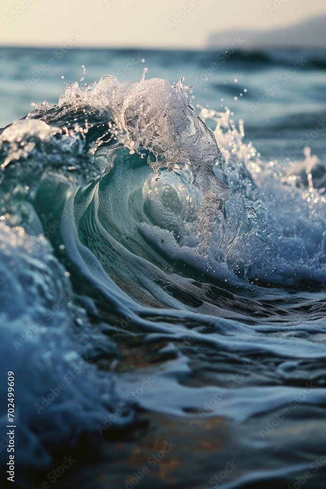 Poster a close-up view of a wave in the ocean. can be used to depict the power and beauty of nature