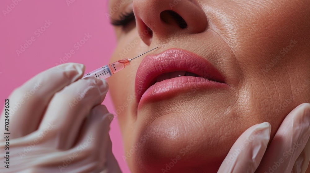 Poster A close up view of a person receiving an injection. This image can be used to depict medical procedures or vaccinations