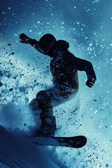 A man riding a snowboard down a snow covered slope. Perfect for winter sports or outdoor adventure themes