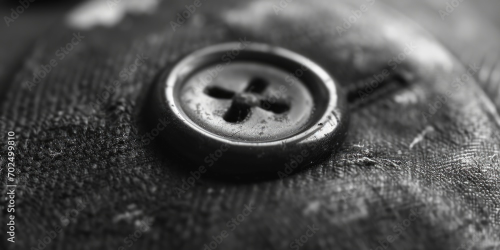 Poster a close-up black and white photograph of a button. versatile and suitable for a variety of projects