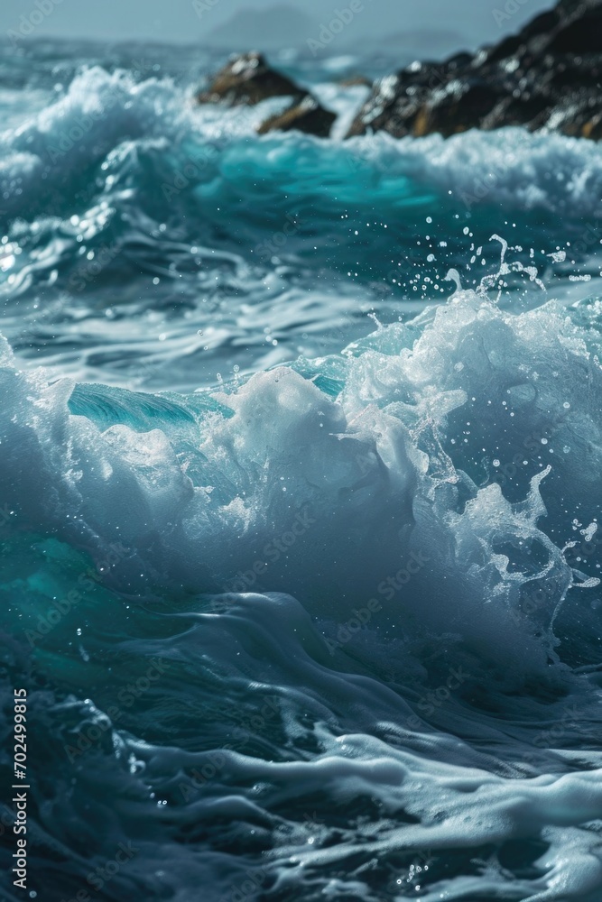 Poster close up view of a wave in the ocean. perfect for nature and beach-themed designs