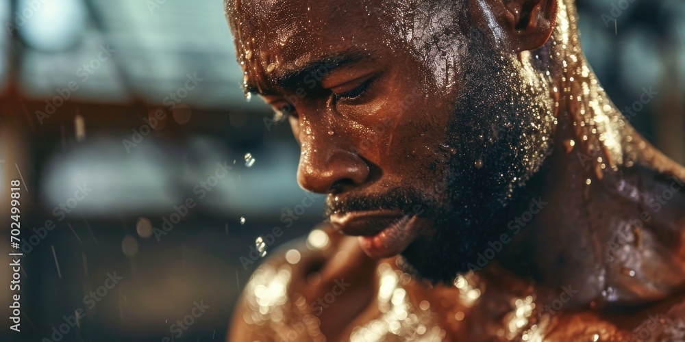 Aufkleber a close up of a man with a wet face. suitable for various uses