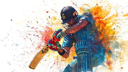 A cricket player is shown in action, hitting a ball with a bat. This image can be used to illustrate cricket matches or sports-related articles - obrazy, fototapety, plakaty