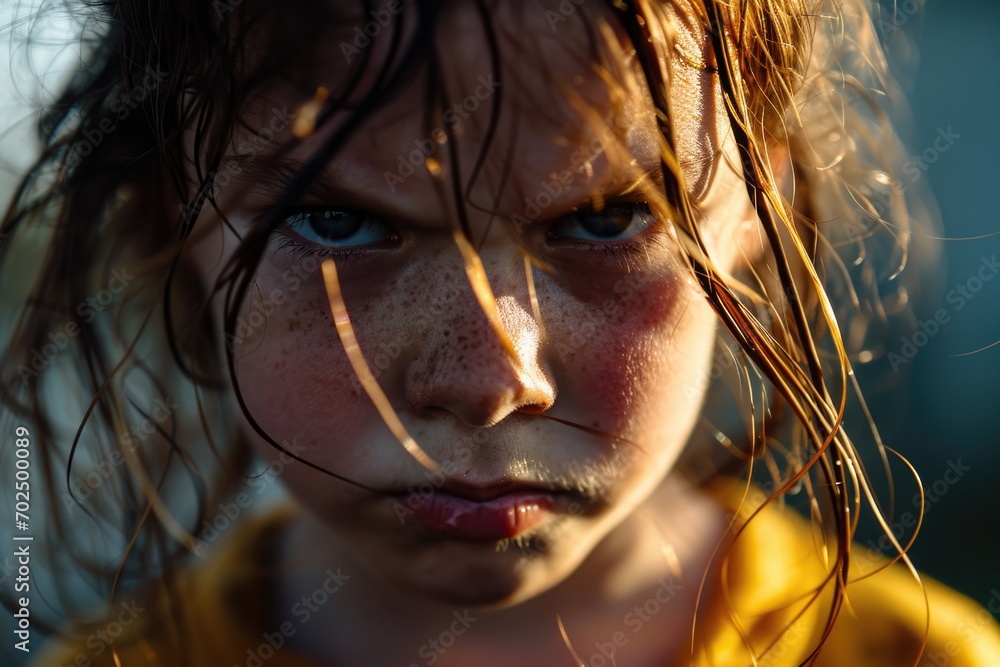 Aufkleber A close-up view of a child with freckles on her face. This image can be used for various purposes