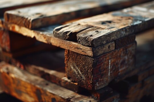 Close Up View Of A Wooden Bench. Perfect For Adding A Rustic Touch To Outdoor Spaces