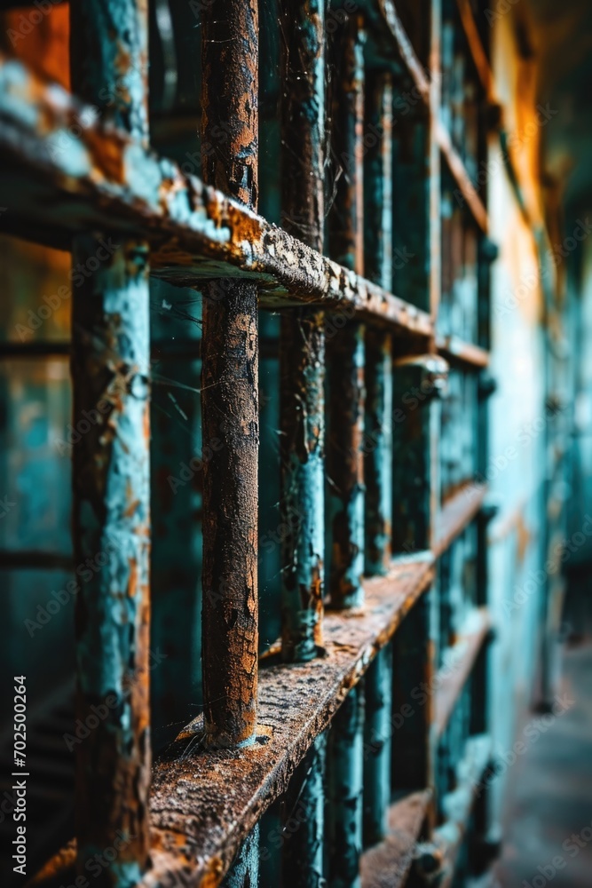 Aufkleber rusty bars in an old jail cell. perfect for crime-related projects or historical documentaries