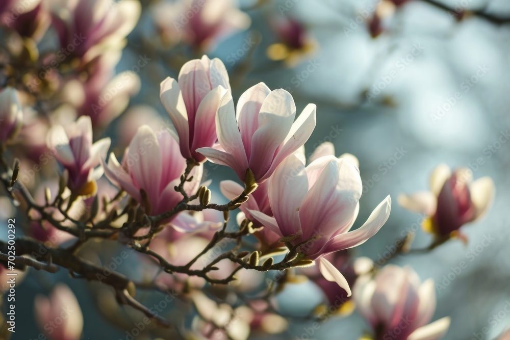 Poster A detailed view of a flower on a tree. Perfect for nature enthusiasts and botanical enthusiasts
