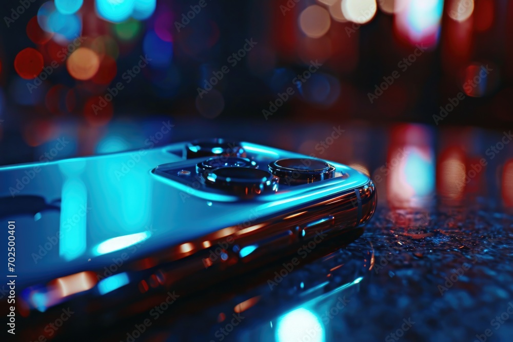 Aufkleber A close-up view of a cell phone placed on a table. Suitable for technology-related concepts and communication themes