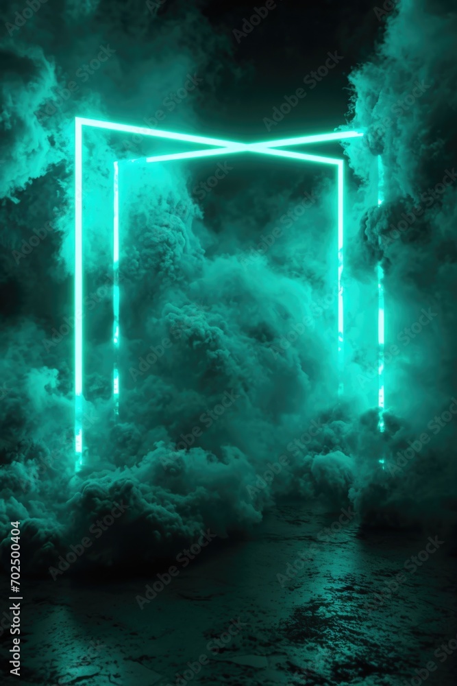 Poster A vibrant neon frame stands out against a backdrop of a sky filled with fluffy clouds. This image can be used to add a modern and eye-catching touch to various projects