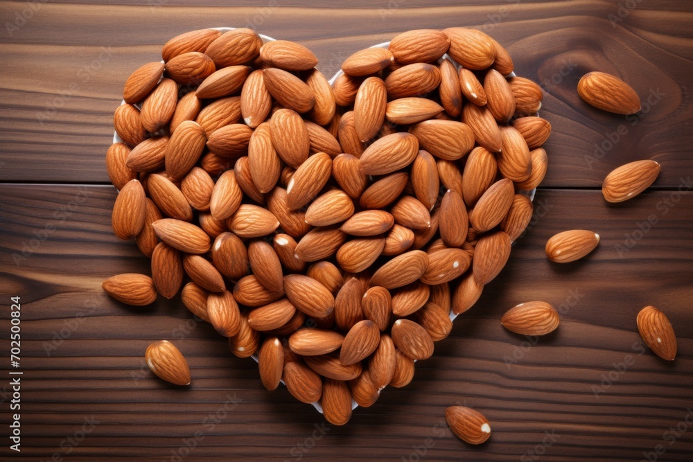 Poster heart-shaped nuts. background with selective focus and copy space