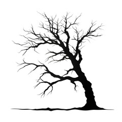 Black and white tree silhouette on transparent background, PNG