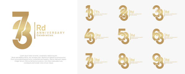 anniversary vector design set with gold color can be use for special moment