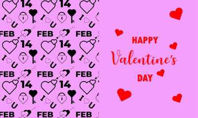 Valentines day background with heart pattern and typography of happy valentines day text