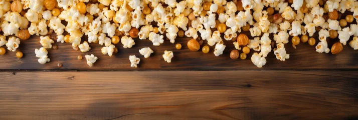Fotobehang Popcorn Banner with Customizable Text Space - Ideal for Movie Nights and Snack Promotions © chelmicky