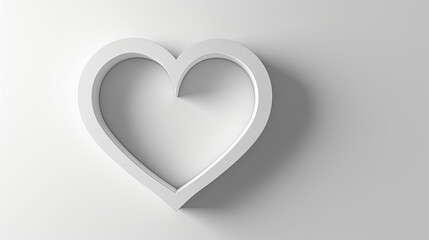 White heart shape outline with medium line and shadow on a white background. R. Valentine's day card. Wedding Invitation