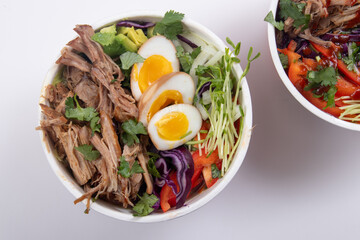 Pulled pork loaded ramen bowl dish