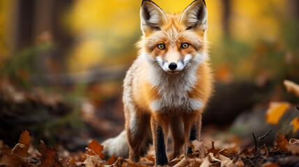 Naklejka na ściany i meble Fox in the Wilderness with Beautiful Blurred Background - Capturing the Essence of Wild Beauty