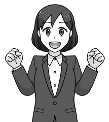 ガッツポーズのスーツの女性