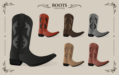 Cowboy Boots detailed illustration leather casual collection