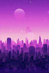 Fototapeta premium An illustration of a cityscape at sunset with a purple color scheme. 
