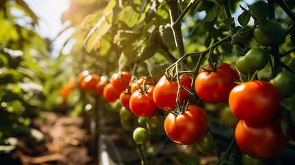 Vibrant Tomato Plants Flourishing in a Greenhouse, Showcasing the Lushness of Ripe Tomatoes