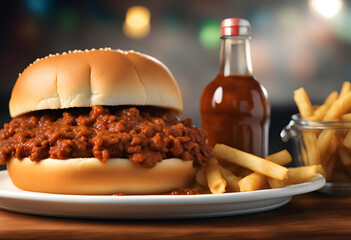 Sloppy joes on the wooden table close-up