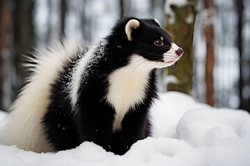 Obraz premium Outdoor scenes during winter featuring snow and a skunk.