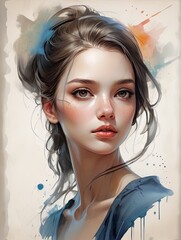 Girl portrait, colorful watercolor illustration, highly detailed beautyfull face, concept art