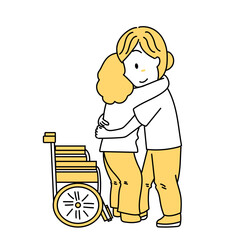 患者を車椅子へ移乗介助している看護師のイラスト