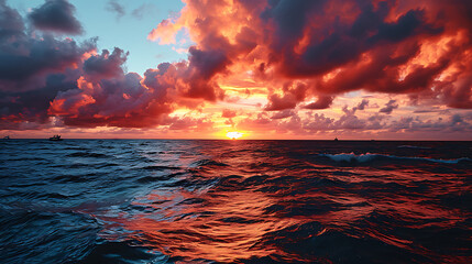 The sun was setting over the vast ocean, casting a warm glow over the horizon.