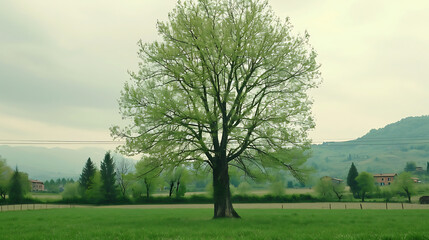 Obraz premium A single tree in a vast, open field.