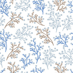 Nature Frost Winter Branches and Berries Pattern