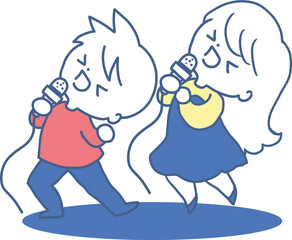 Little Singers Boy and Girl in Musical Bliss Vector Art