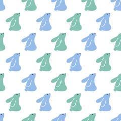 Gazing Blue and Green Bunnies Dreamland Pattern