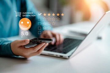 User customer review evaluates satisfaction with a product or service, Customers give a rating to...