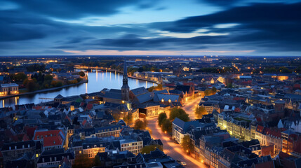 A beautiful city from the sky. Landscape at night, Generative Ai